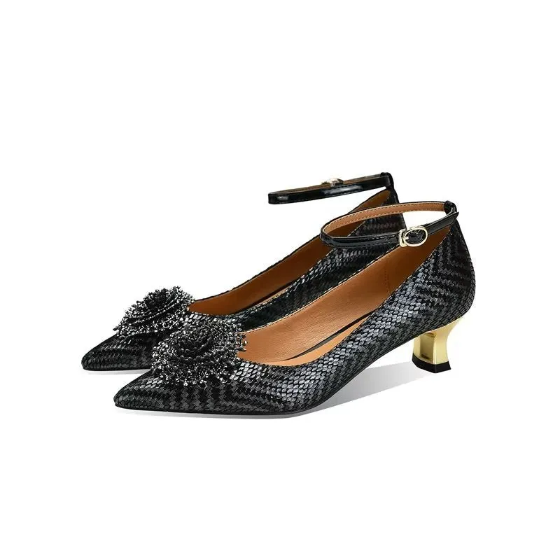 Leather Chic Exotic Pattern Office Lady Heels