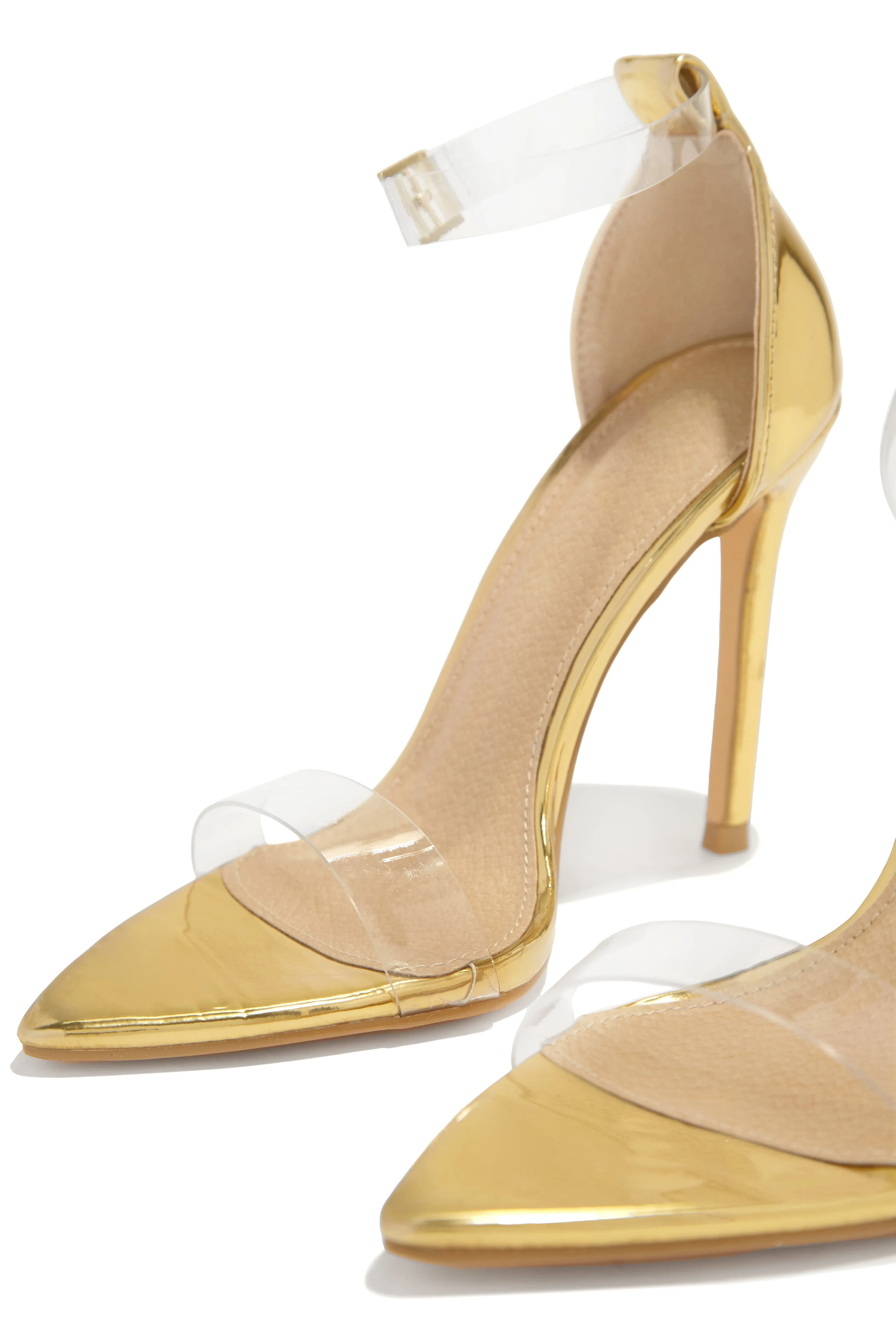 Love Me Better Clear Strap High Heels - Gold