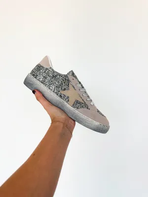 Lucie Distressed Sneakers- Silver Glitter