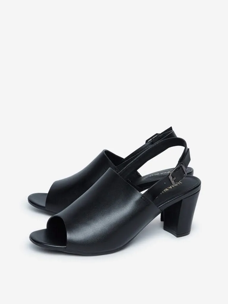 LUNA BLU Black Peep-Toe Block Heel Sandals