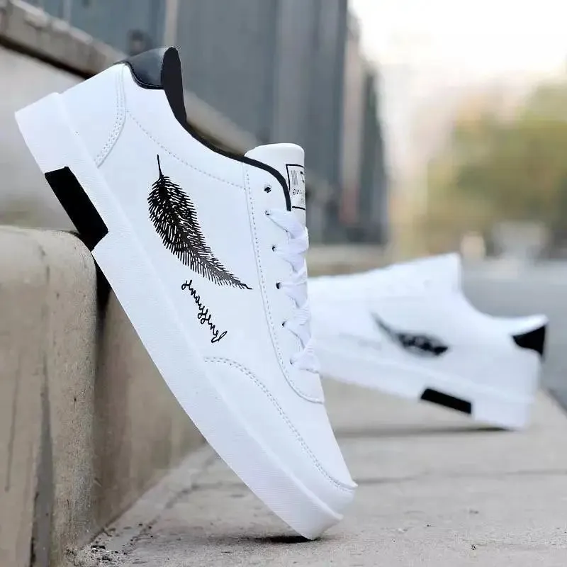 Men's Black White Leather Sneakers Low Top Shoes Trainers Waterproof Male Slip Sneaker - MS50288