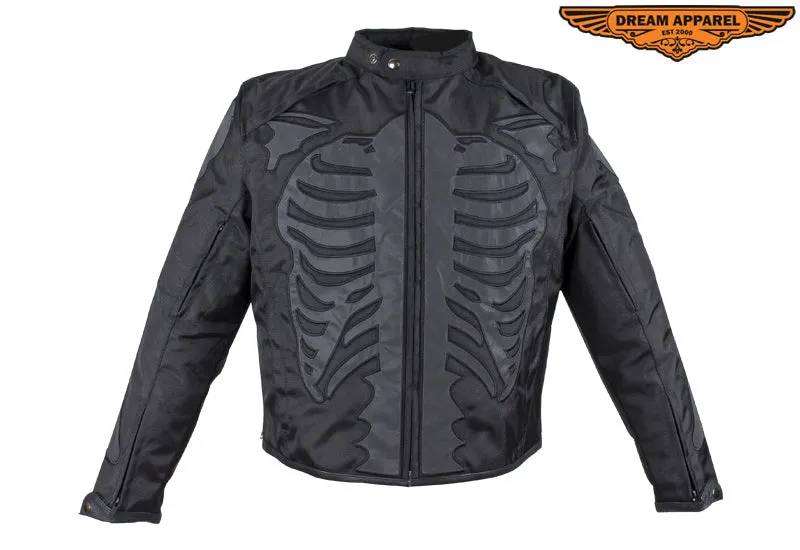 Mens Textile Motorcycle Jacket With Reflective Bones