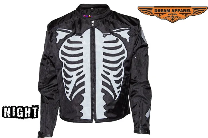 Mens Textile Motorcycle Jacket With Reflective Bones