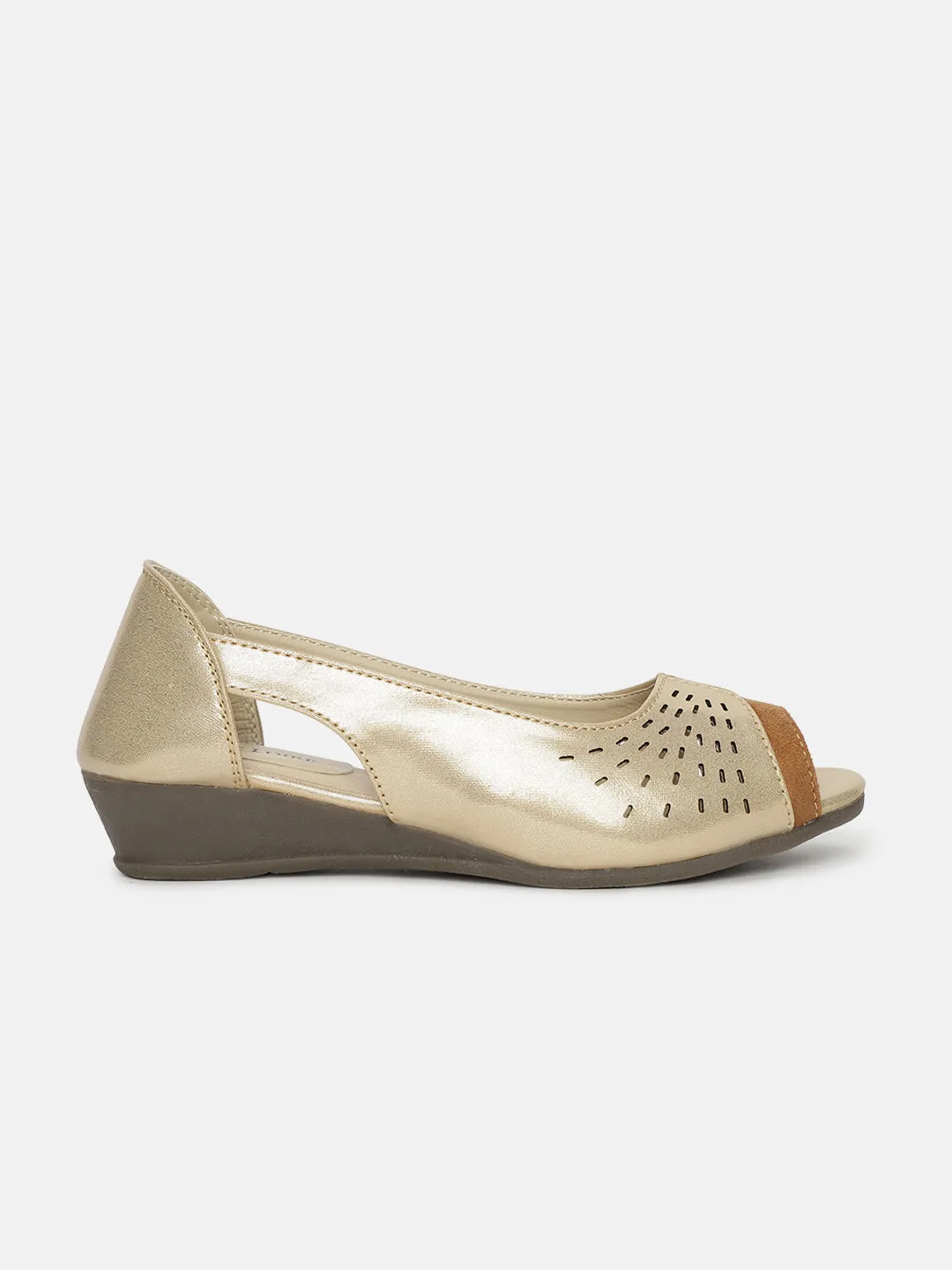 Metallic Peep Toe Laser Cut Ballerinas