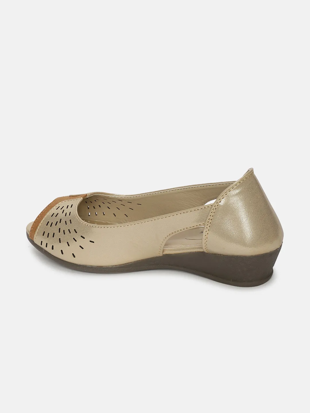 Metallic Peep Toe Laser Cut Ballerinas