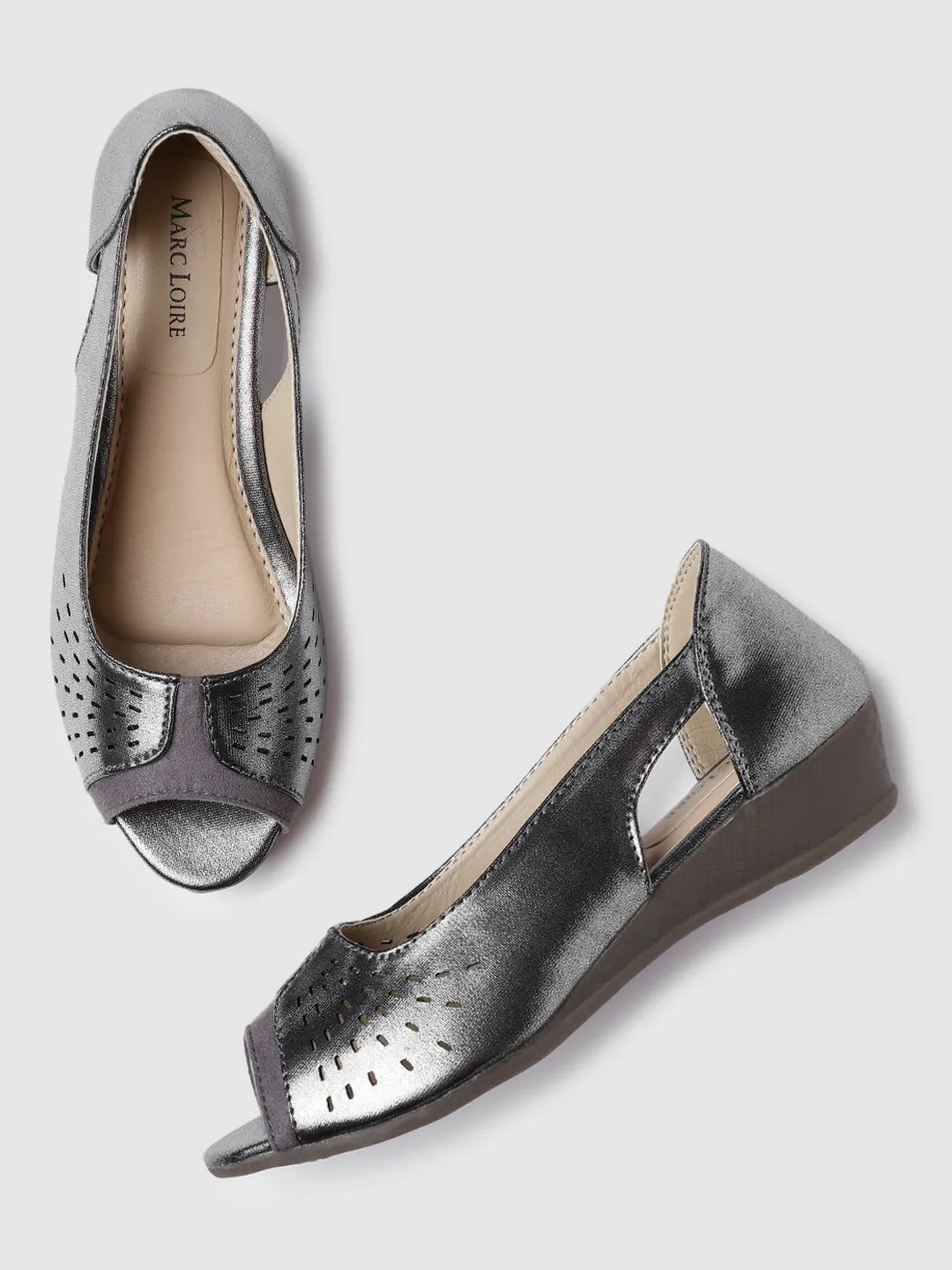 Metallic Peep Toe Laser Cut Ballerinas