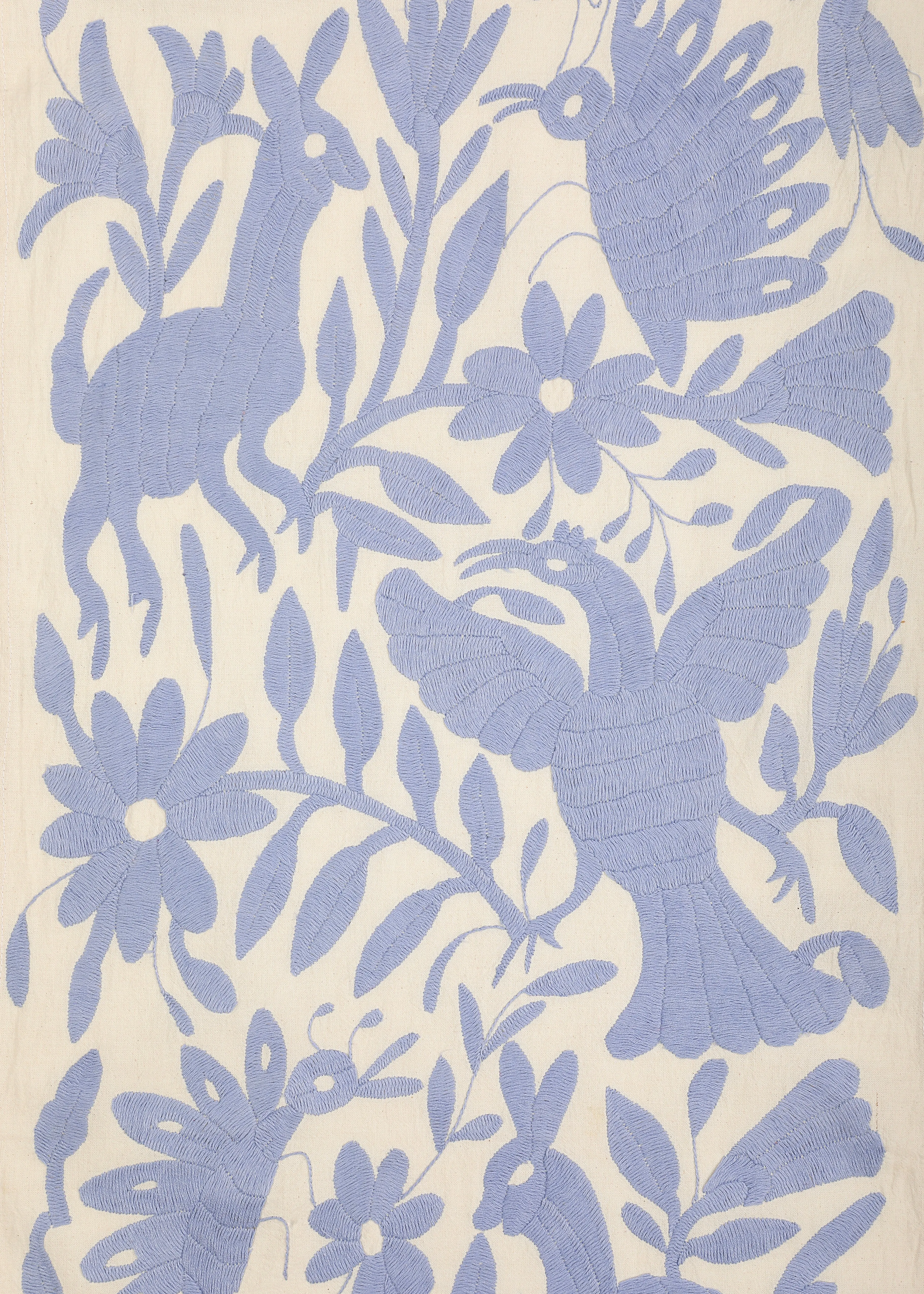 Mexican Otomi Hand-Embroidered Table Runner - Cornflower Blue