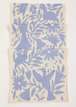 Mexican Otomi Hand-Embroidered Table Runner - Cornflower Blue