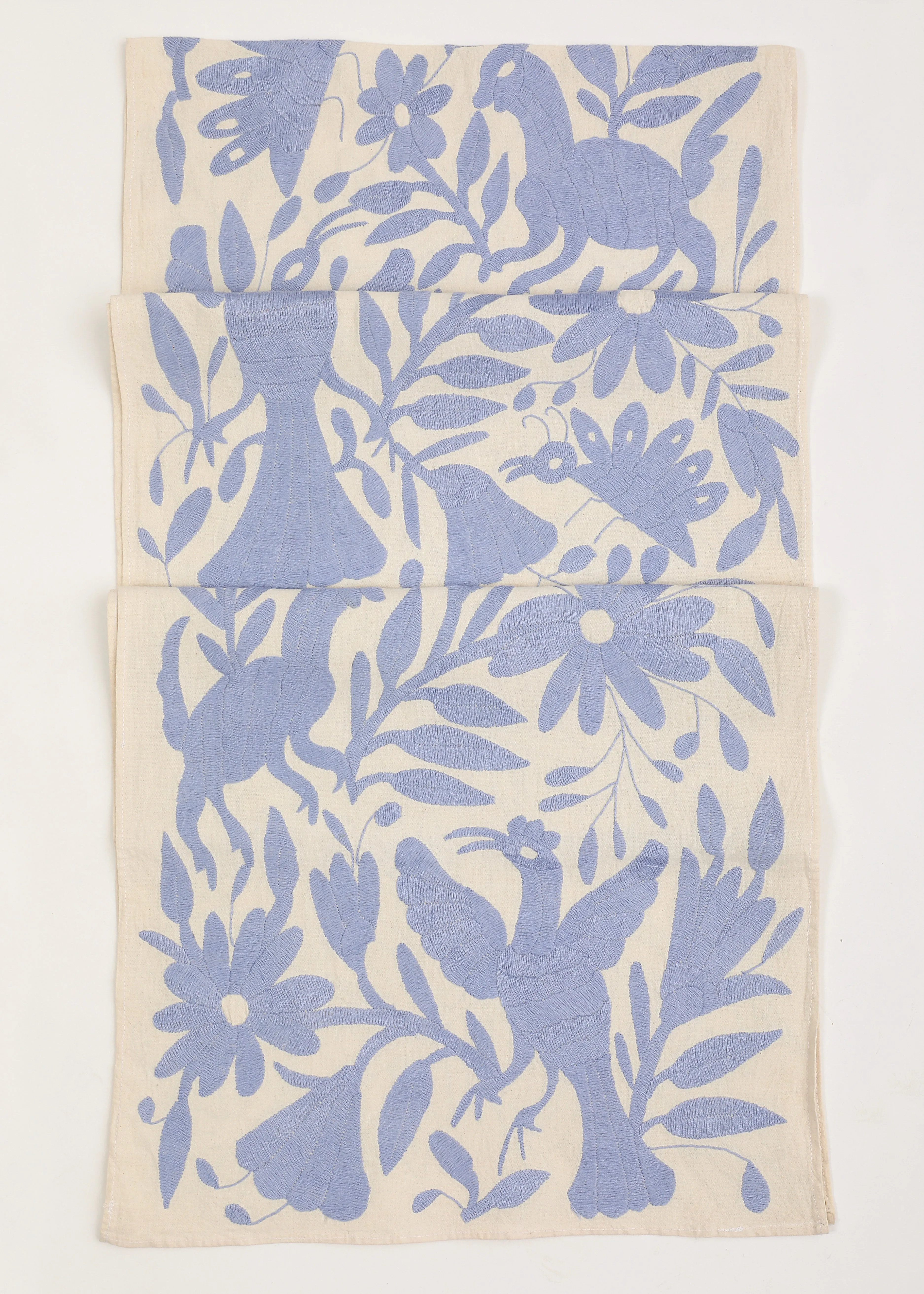 Mexican Otomi Hand-Embroidered Table Runner - Cornflower Blue