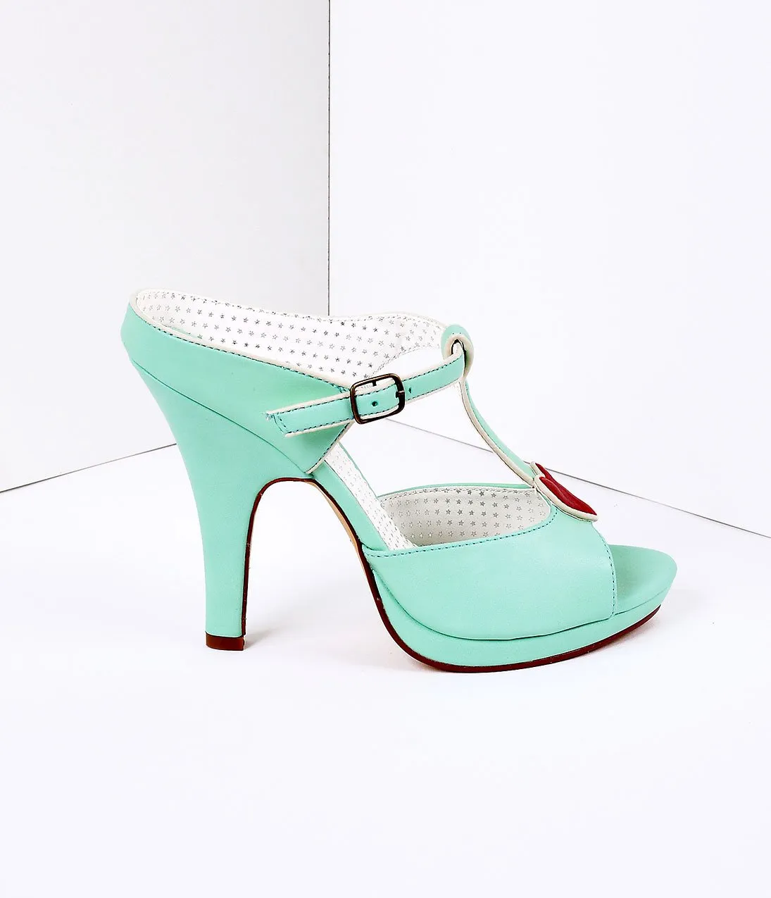 Mint Faux Leather Heart Detail Sandal