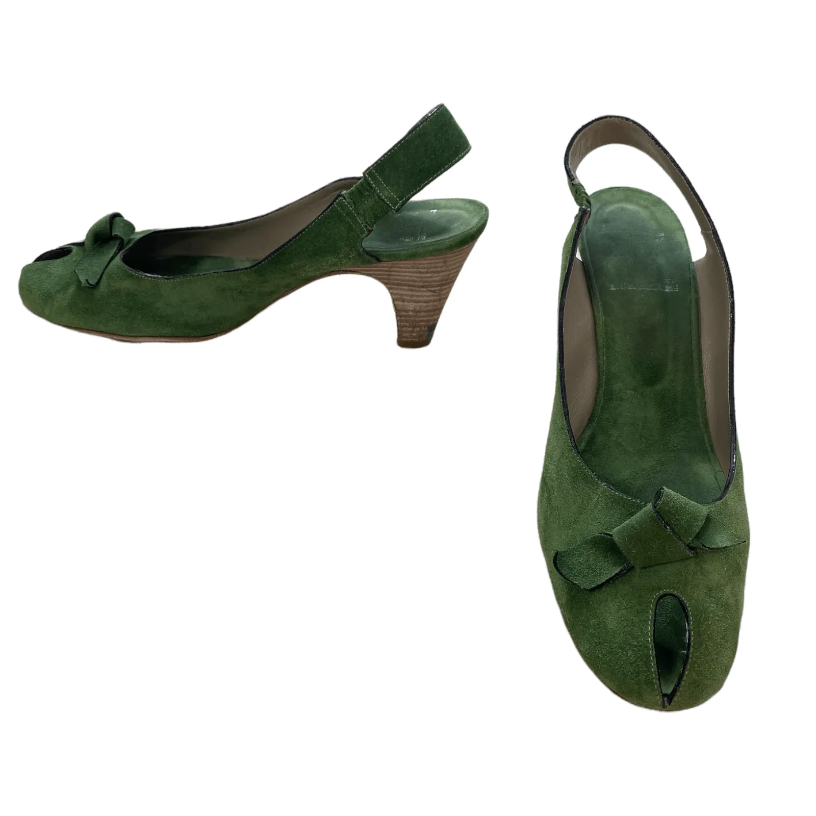 NV Suede Peep Toe Heels Green UK 7 EU 40