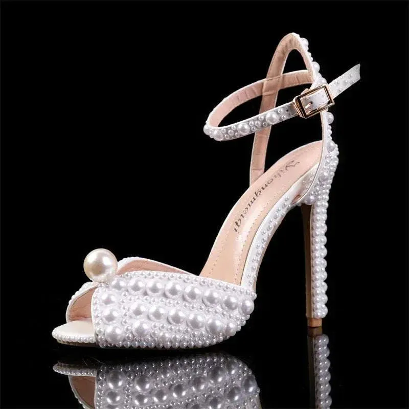 Pearl High Heels - Luxury Peep Toe High Heels for Weddings and Parties