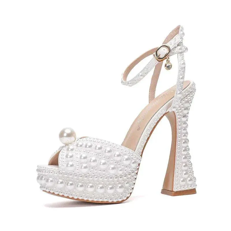 Pearl High Heels - Luxury Peep Toe High Heels for Weddings and Parties