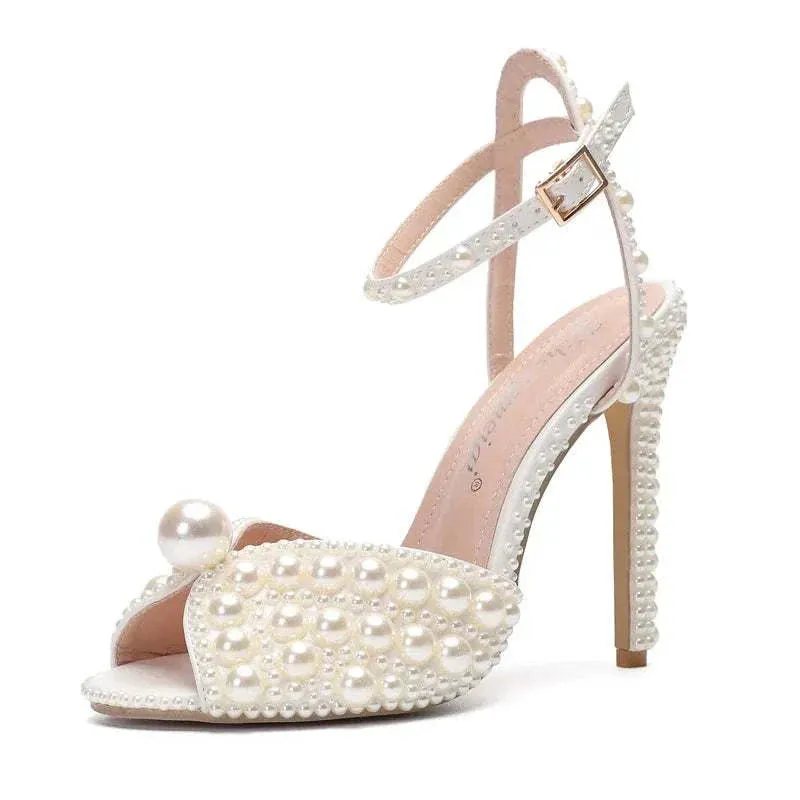 Pearl High Heels - Luxury Peep Toe High Heels for Weddings and Parties