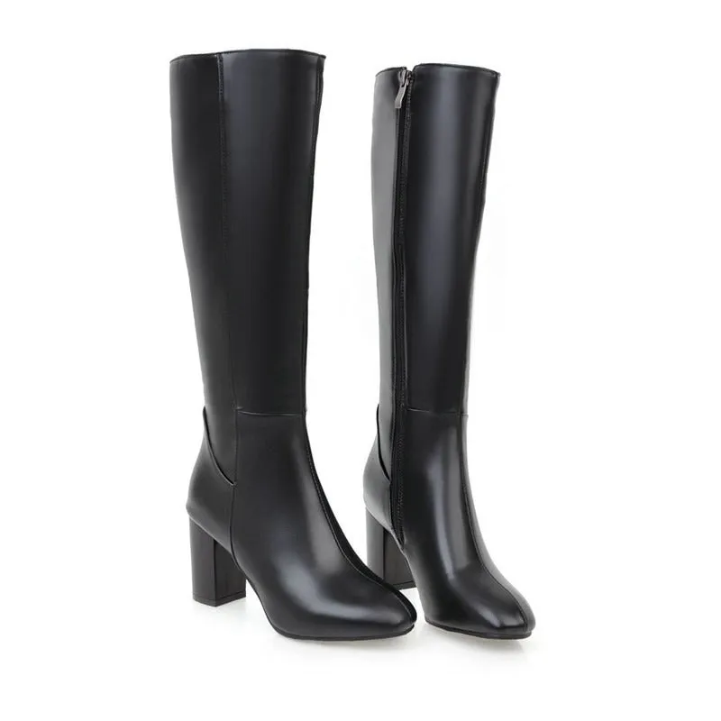 Pre Order:  Chunky High Heel Knee High Boots