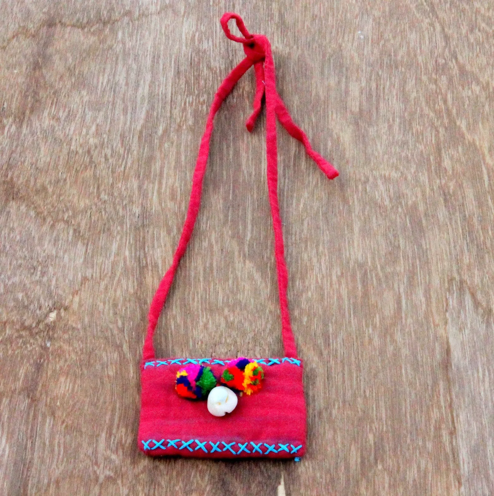 Red blue boho textile pendant necklace