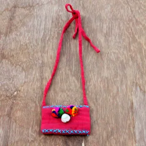 Red blue boho textile pendant necklace