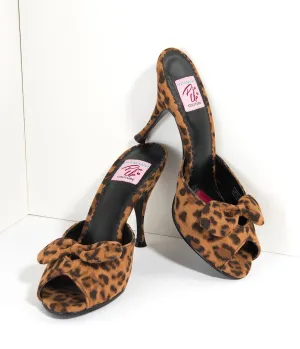 Retro Style Leopard Print Fabric Peep Toe Bow Heels