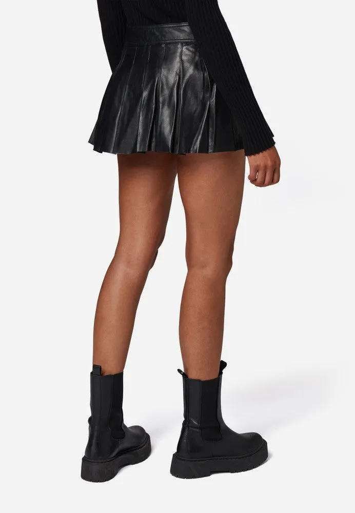 Ricano Pleated Skirt - Premium Black Leather