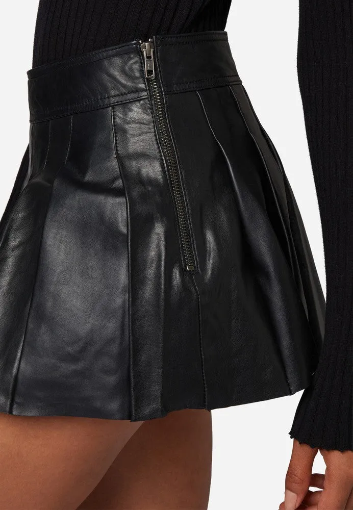 Ricano Pleated Skirt - Premium Black Leather