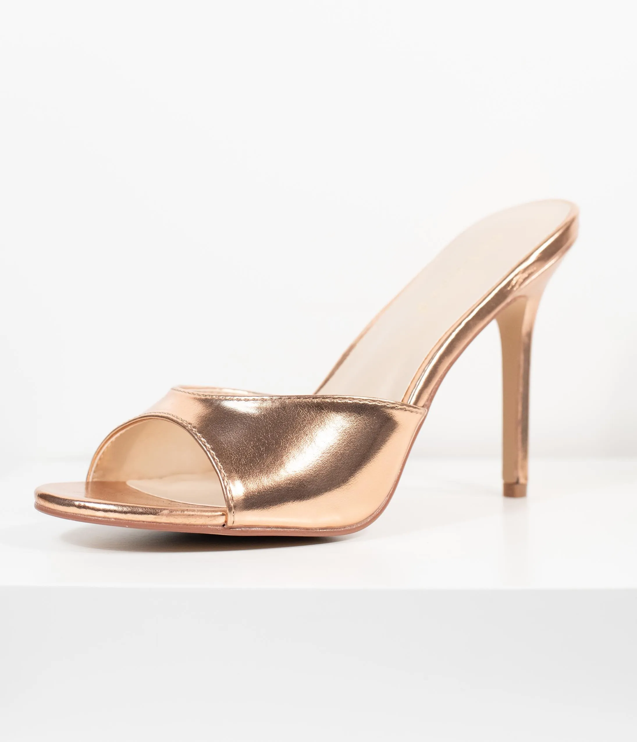 Rose Gold Patent Leatherette Peep Toe Heels