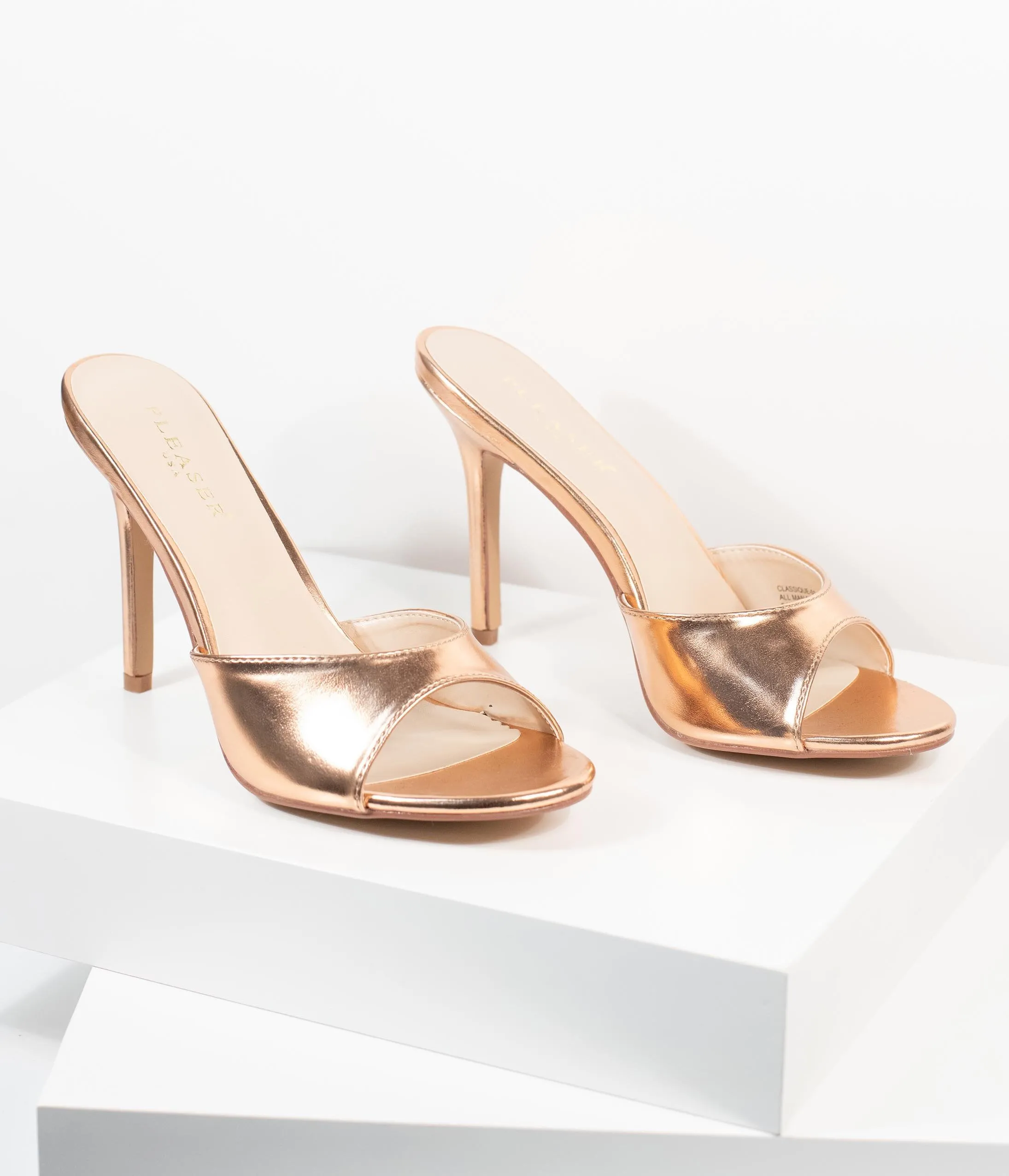 Rose Gold Patent Leatherette Peep Toe Heels