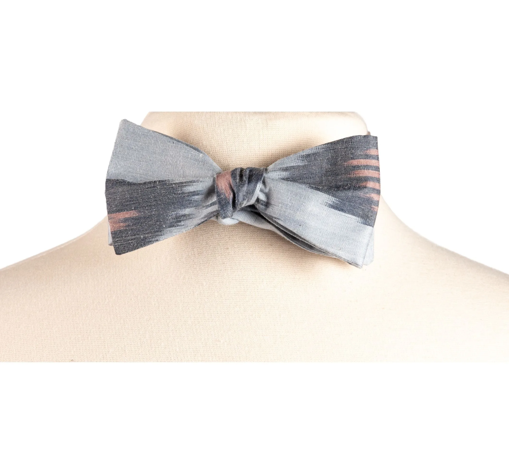 SALE- Edisto Silk Ikat Bow Tie - Grey, Blush Pink