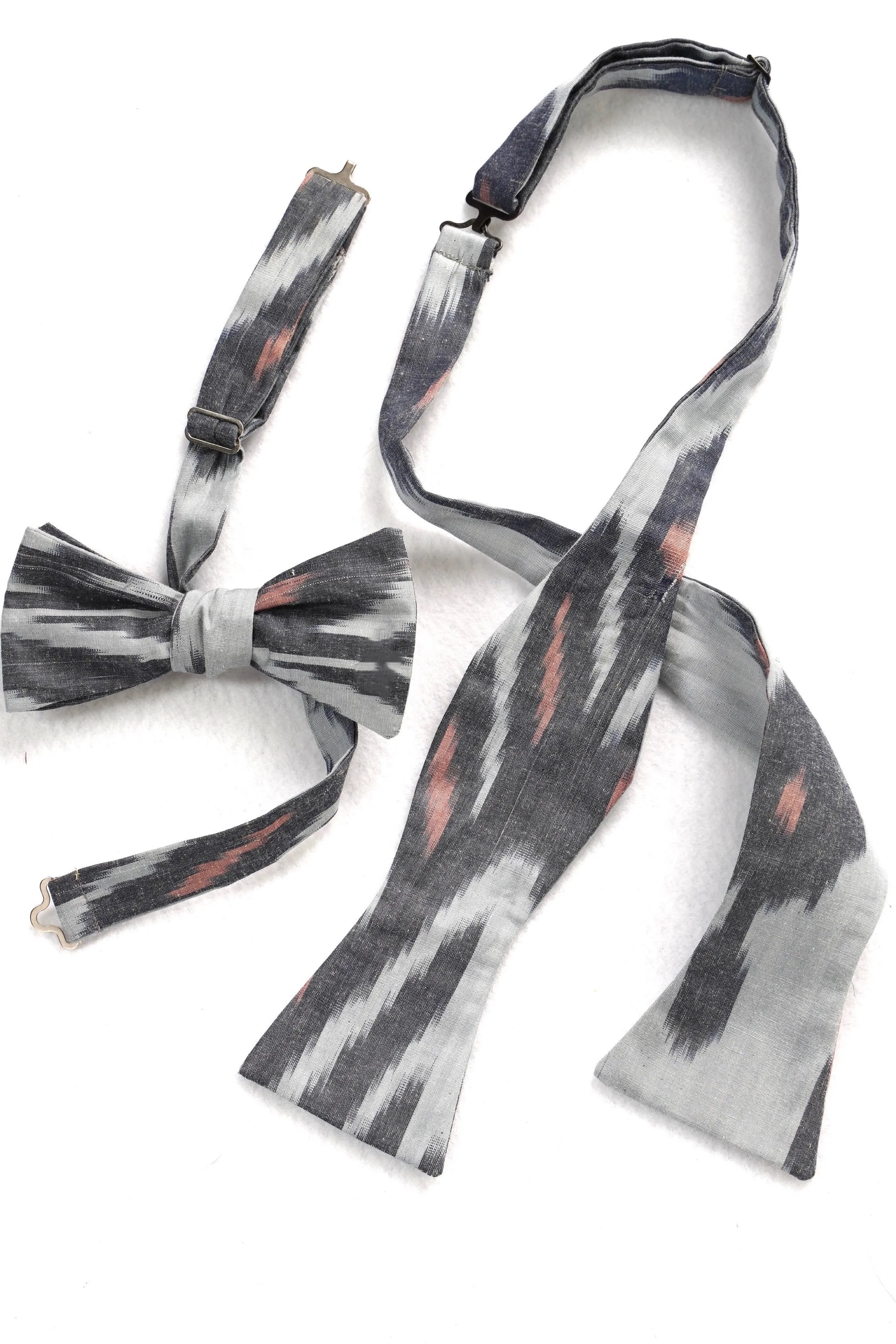 SALE- Edisto Silk Ikat Bow Tie - Grey, Blush Pink