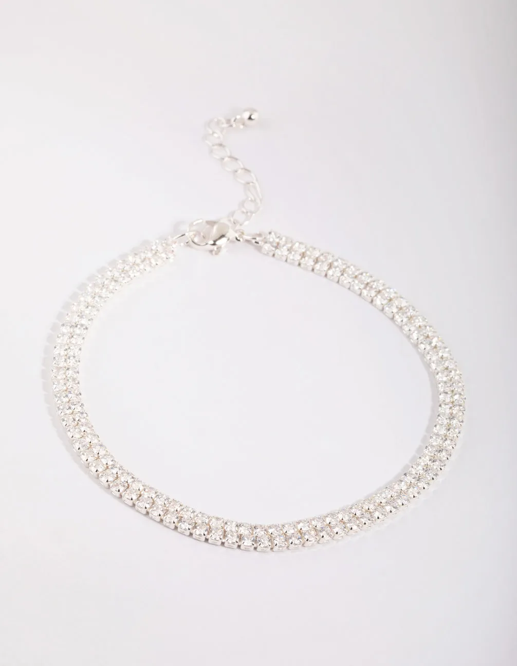 Silver Cubic Zirconia Layered Anklet