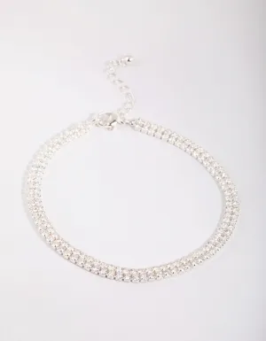 Silver Cubic Zirconia Layered Anklet