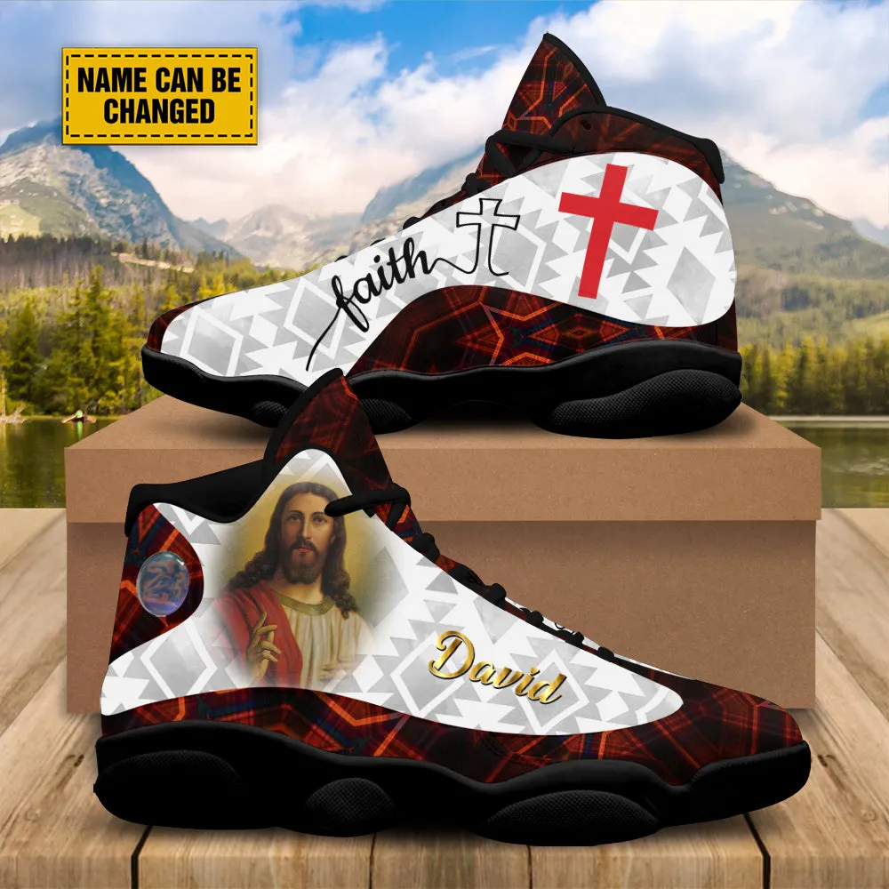 Teesdily | Customized Jesus Art Basketball Shoes, Keep Faith Running Shoes, Christian Unisex Basketball Shoes Gift, Jesus Gift