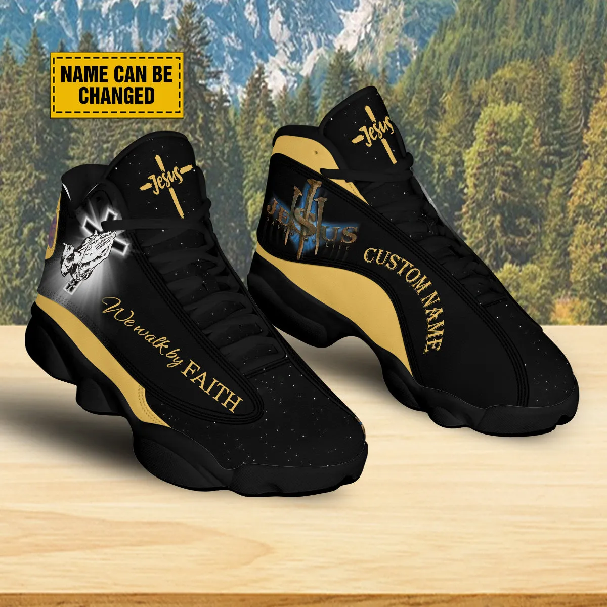 Teesdily | Jesus Saved My Life Basketball Shoes, Jesus Christ Walk By Faith Running Shoes, God Prayer Footwear Unisex Basketball Shoes