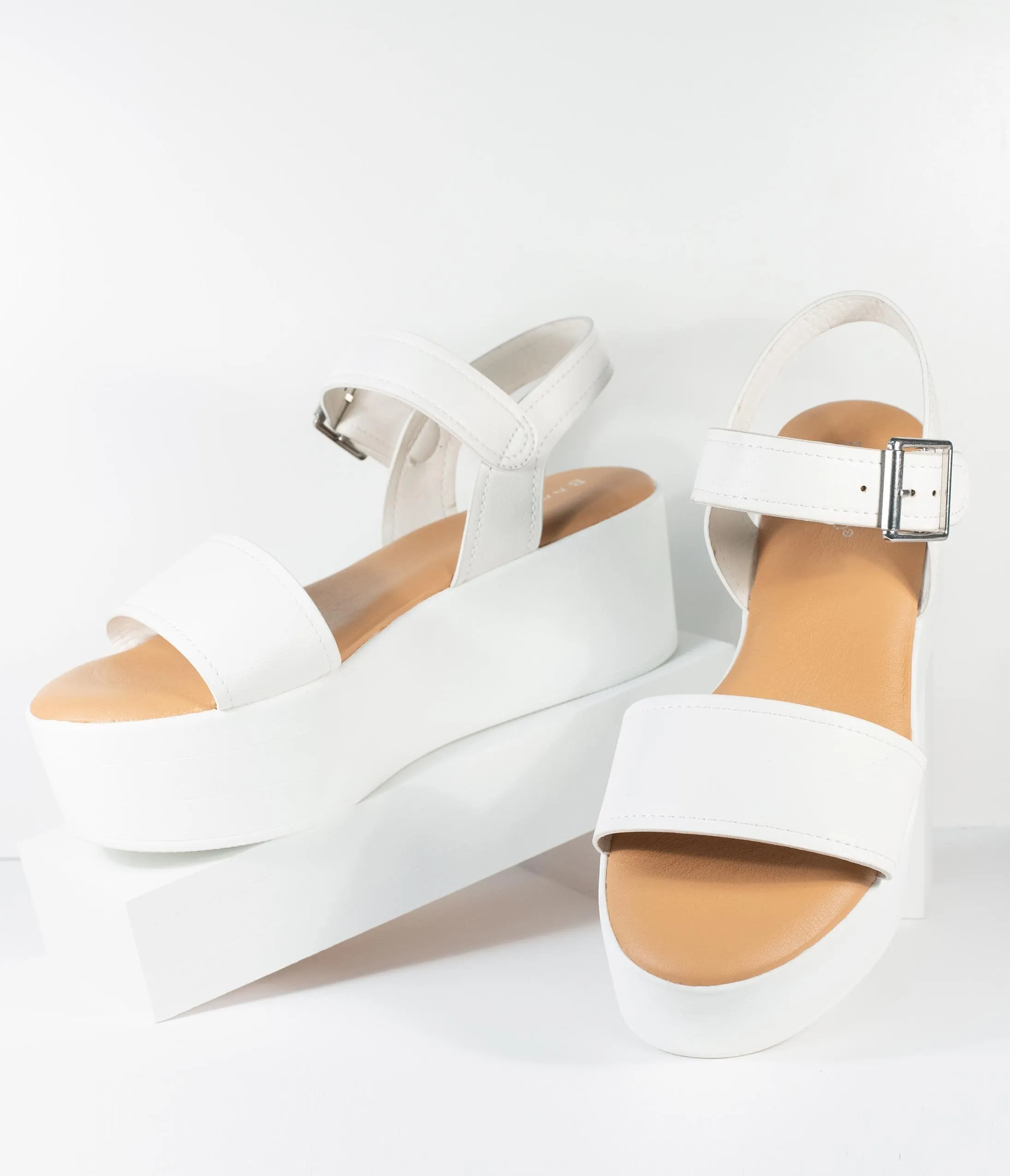 White Leatherette Platform Sandals