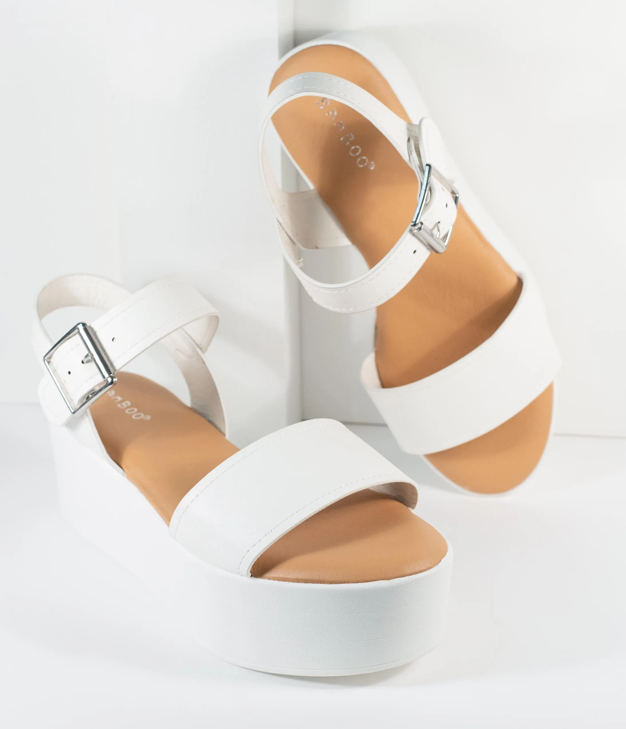 White Leatherette Platform Sandals