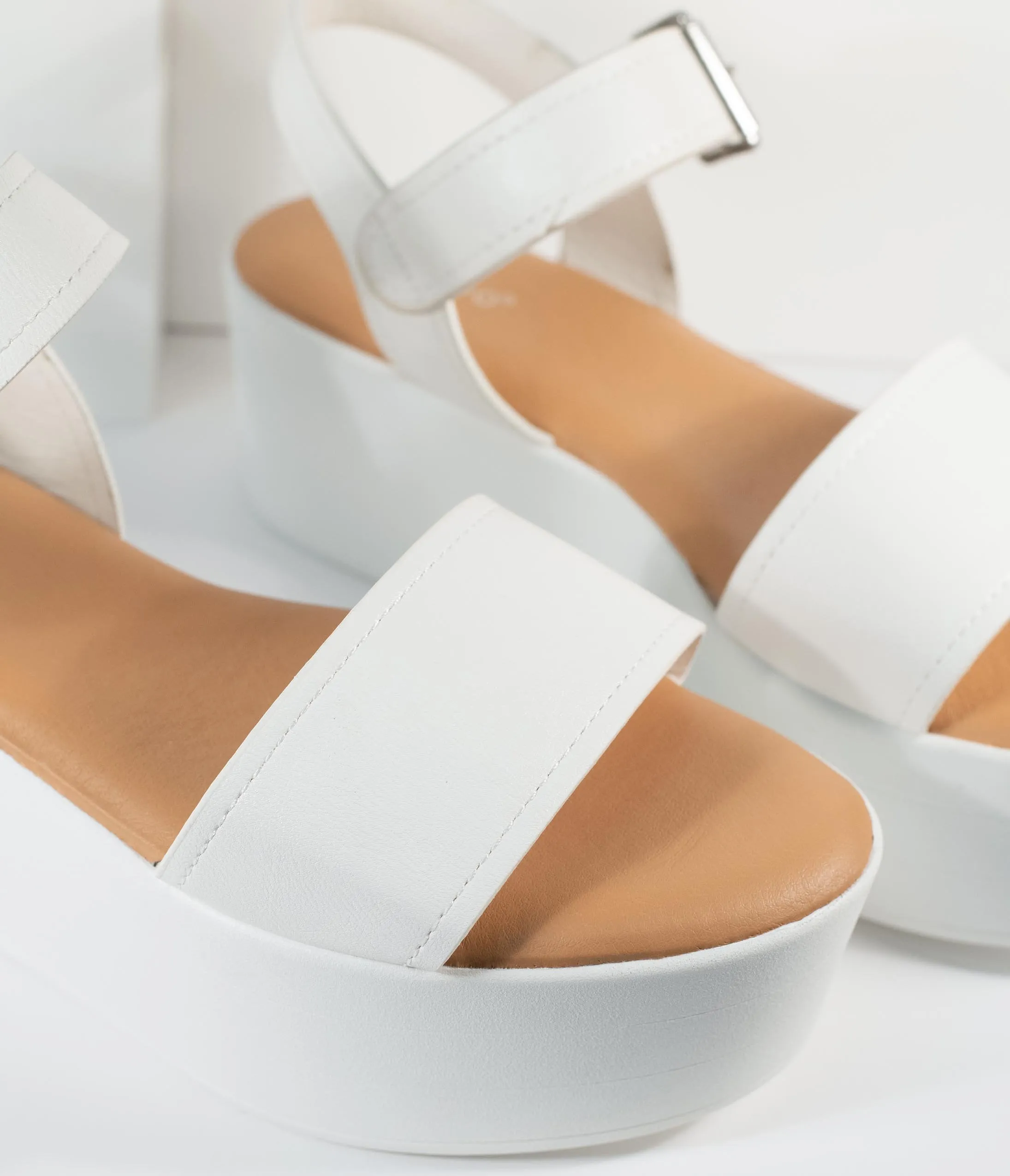 White Leatherette Platform Sandals