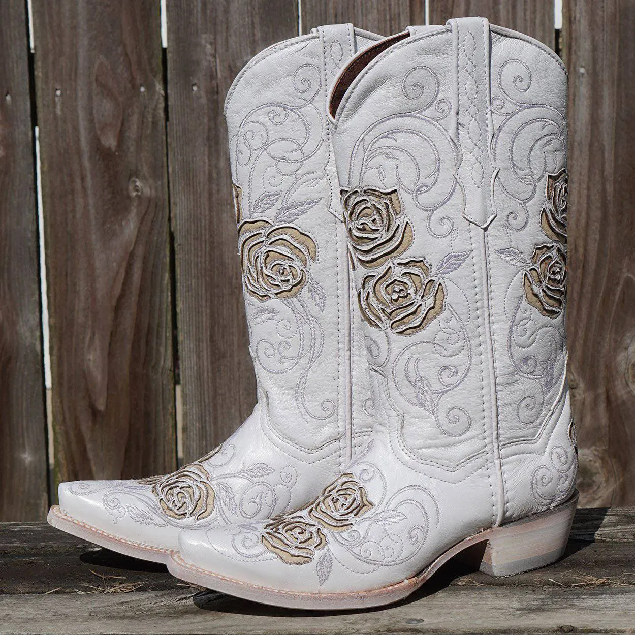 White Rose Inlayed Women's Cowgirl Boots (M50032)