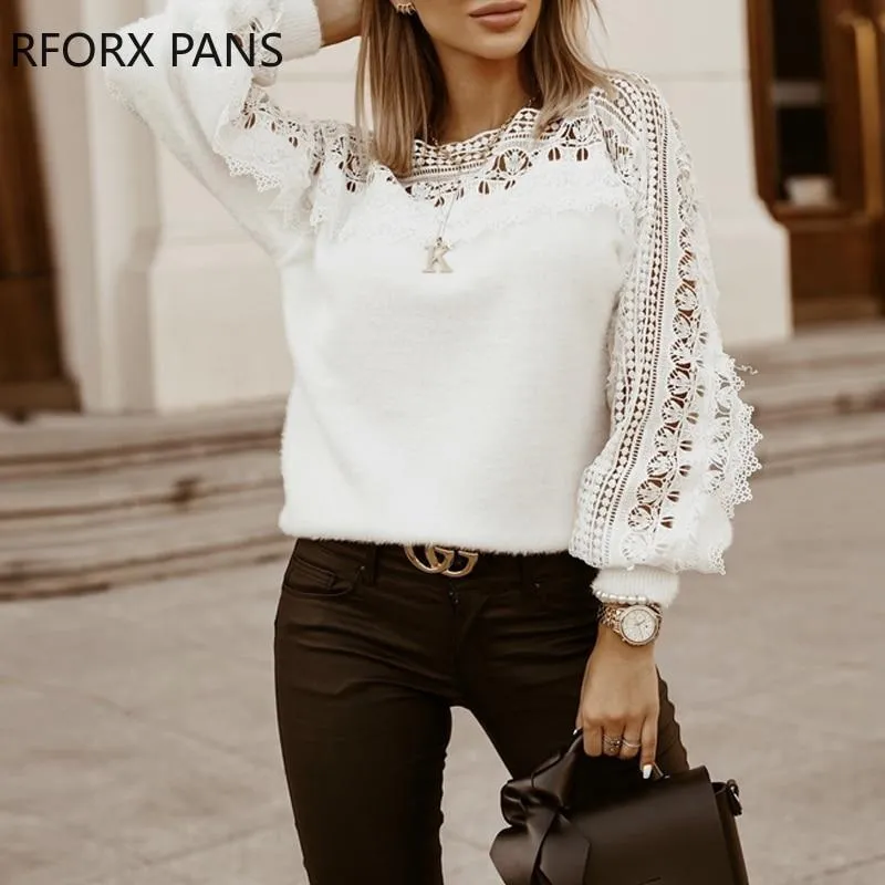 Women Lace Lantern Long Sleeve Sweatshirt