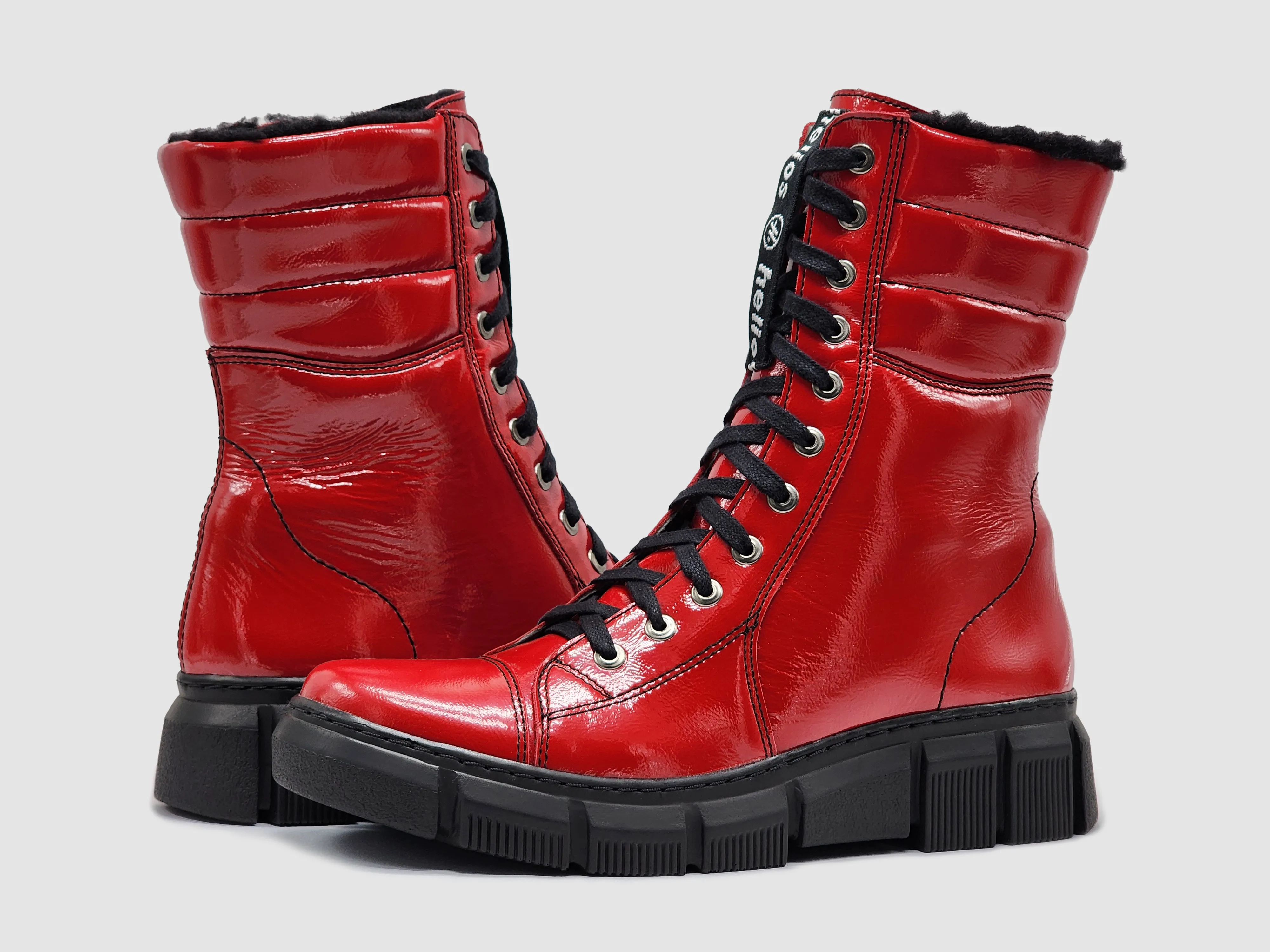 Women's Helios Medusa Wool-Lined Zip-Up Leather Boots - Red