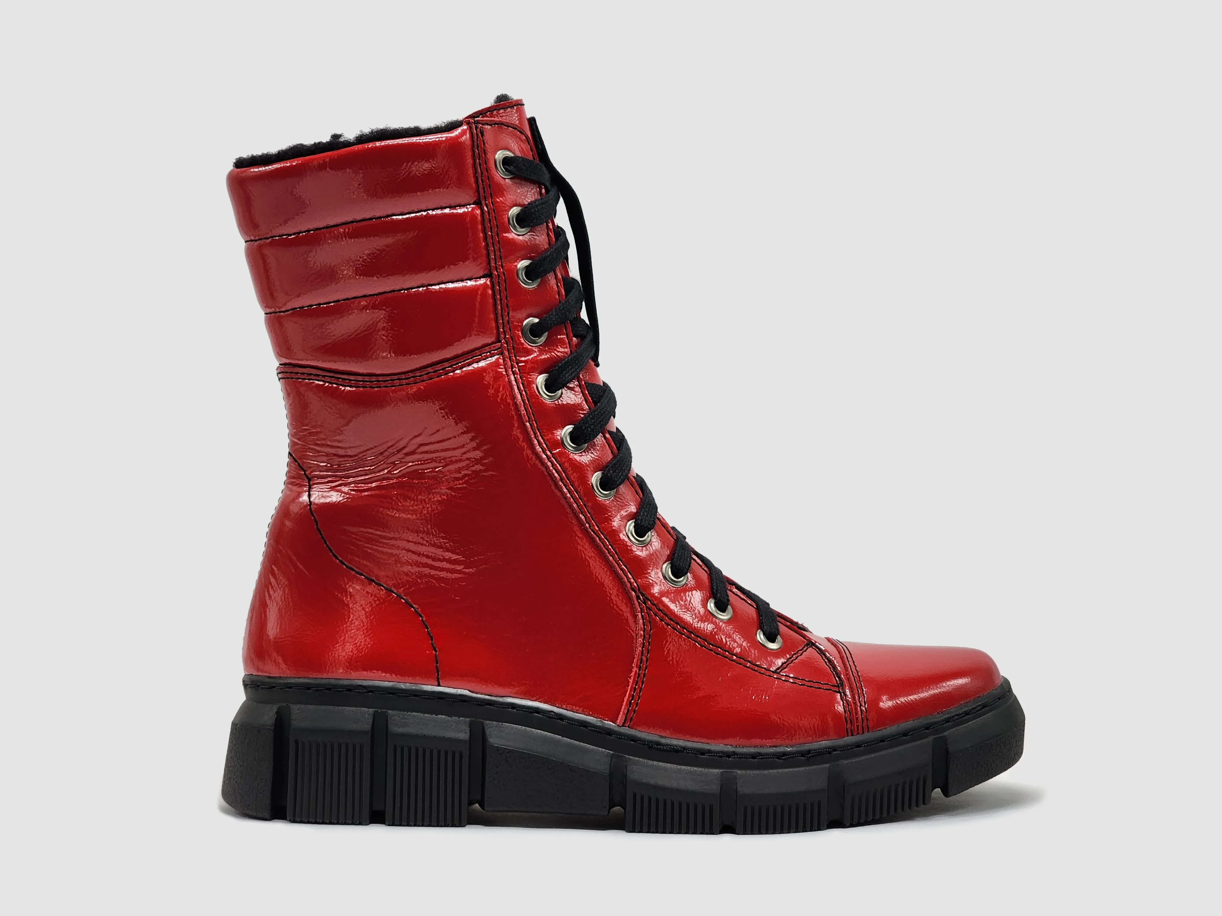 Women's Helios Medusa Wool-Lined Zip-Up Leather Boots - Red