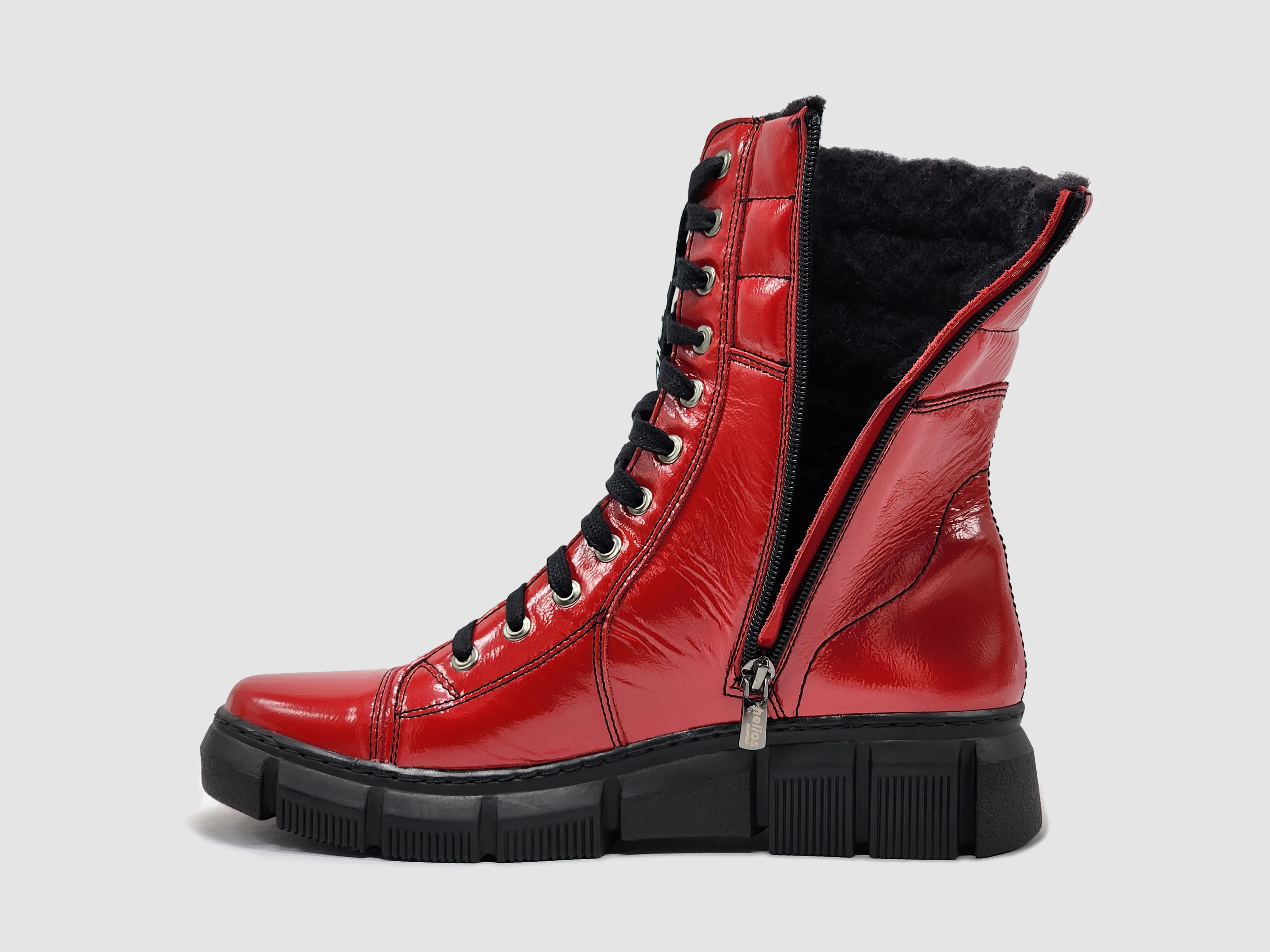 Women's Helios Medusa Wool-Lined Zip-Up Leather Boots - Red