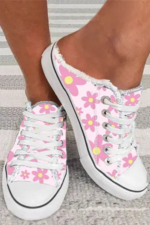 Women's Pink Flowers Print Slip on Sneakers Canvas Slip on Shoes